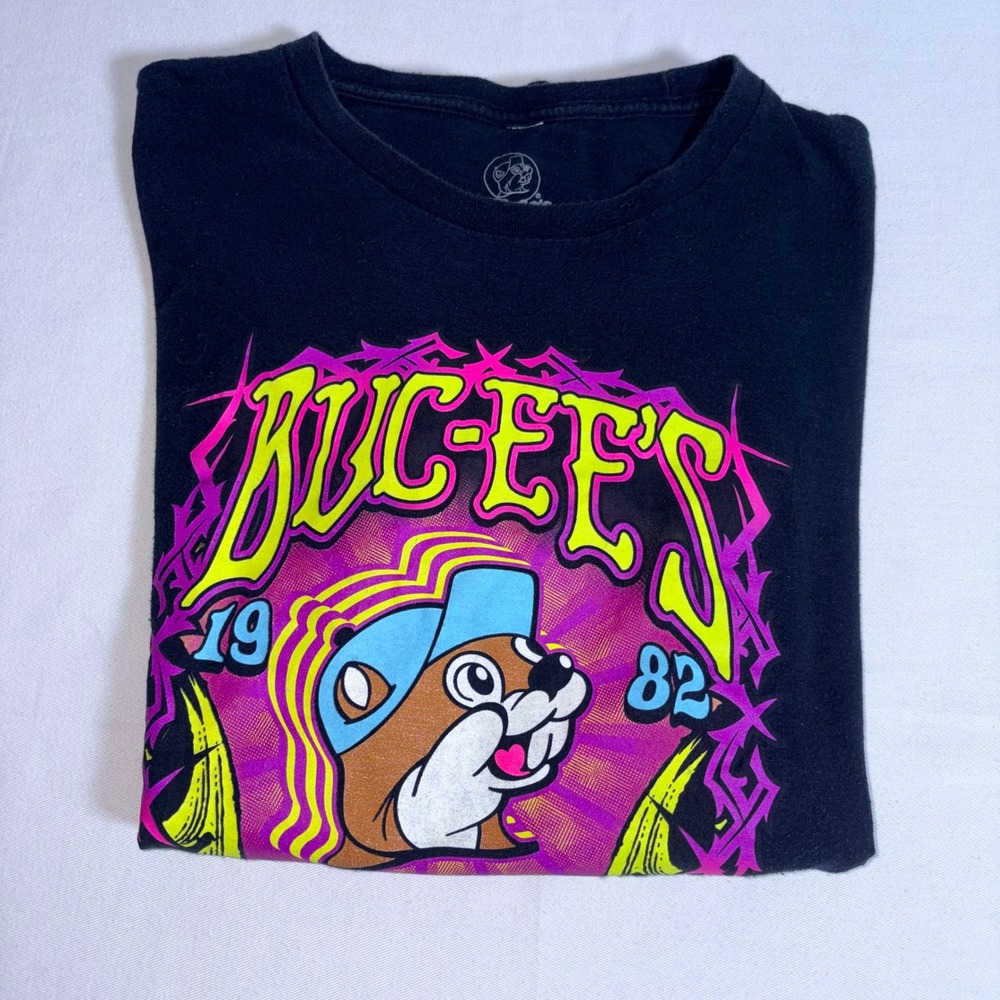 Buc-ee's Tour T-Shirt XL Black Excellent Neon Graphic Concert Style Tee